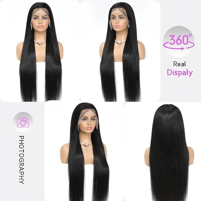 28 Inch Straight Wigs Human Hair Can Last 6-9 Months 200 Density HD Lace Front Wigs Human Hair 13x6 Real Virgin Human Wig Pre Plucked Tangle-Free Natural Black for Women