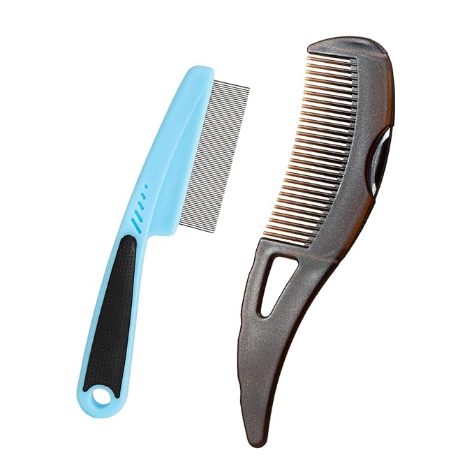 Dandruff Comb Wide Tooth, Stainless Steel Fine Tooth Lice/Psoriasis Scalp Detox Comb for Women, Men & Kids, Professional Portable Sweep/Massage/Clean Shower Brush Tool for Hair Care/Growth (Blue)
