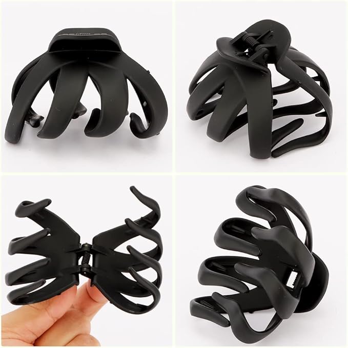 Jumbo Octopus Hair Clips - 3.15" Matte Black Claw Clips for Long, Thick Hair (Pack of 5)
