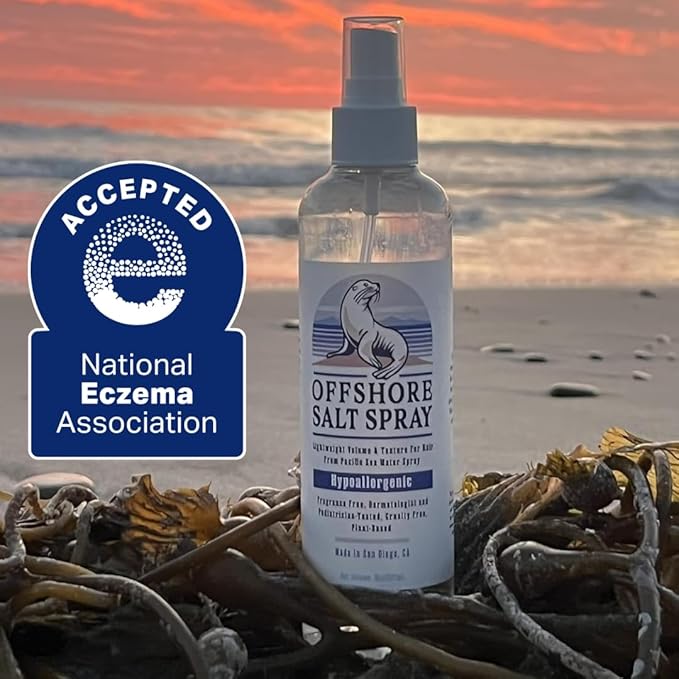 Offshore Salt Spray: Sea Salt Hair Mist for Sensitive Scalp, Lightweight Algae-Based Styling Spray, Hypoallergenic and Dermatologist-Tested, 8oz NATIONAL ECZEMA ASSOCIATION SEAL OF ACCEPTANCE