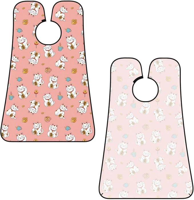 Non-Stick Beard Shaving Bib, Hair Catcher Apron with Suction Cups, Waterproof Grooming Tool for Men Husband, Lucky Cat Pink Shave Bib