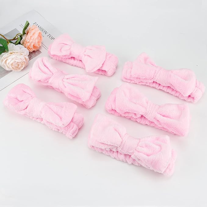 Casoty Pink 6 Pcs Spa Headband, Hair Band for Washing Face, Makeup Headband, Skincare Headbands, Soft Fleece Hairband for Face Washing Yoga
