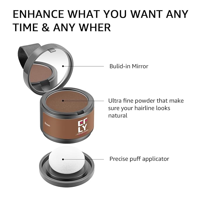 EFLY Root Touch Up Gray Hair Shadow Powder, Medium Brown, For Thinning Hair Women Men, Eyebrows, Beard Line, Instant Hair Color, 0.1411 Ounce, Synthetic Material Free, Temporary
