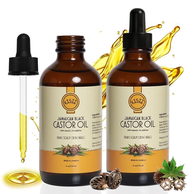 Jamaican Black Castor Oil – 100% Pure Castor Oil for Hair Growth, Scalp Care, Glowing Skin and Nails. Made in Jamaica - 4 oz Glass Bottle (2 Pack)