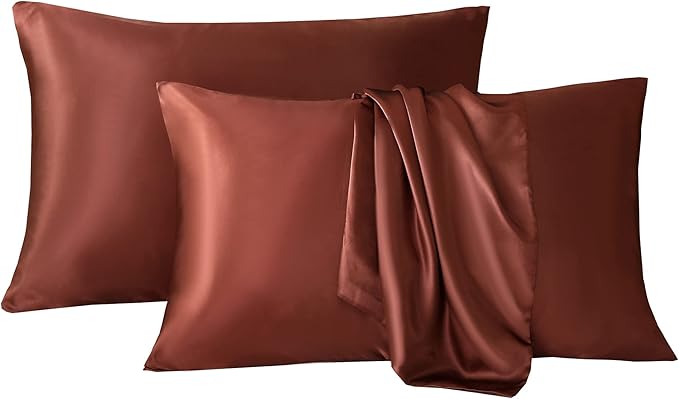 Tyfitb Satin Pillowcase for Hair and Skin, Coffee Pillowcases Set of 2, Cooling Pillow Cases Standard Size(20×26 Inches), Soft Luxury Satin Pillowcase with Envelope Closure