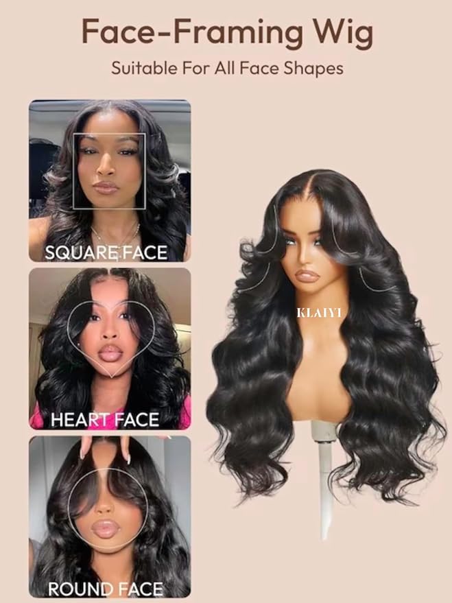 KLAIYI HD Real Scalp Wig 13x4 Lace Frontal Human Hair Wig Loose Body Wave with Face Framing Curtain Bangs Pre Everything Glueless 3S Wear and Go Precut Lace Pre Plucked Pre Bleached 180%Density 26Inch
