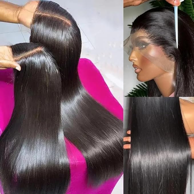 32 Inch 13x6 HD Lace Front Wigs Human Hair Straight Wigs Human Hair Pre Plucked 200 Density Glueless Wig Natural Black 13x6 Lace Frontal Wigs for Women