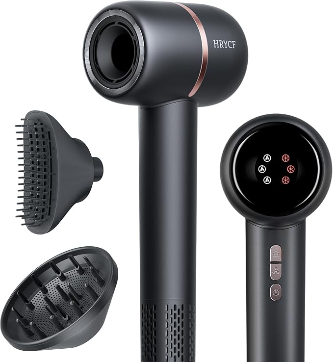 Hair Dryer with Smoothing Comb, 160000RPM High Speed Blow Dryer, Negative Ionic Hair Dryers, Fast Drying and Less Heat Damage, Low Noise & Portable with Diffuser, Thermo-Control, Gray