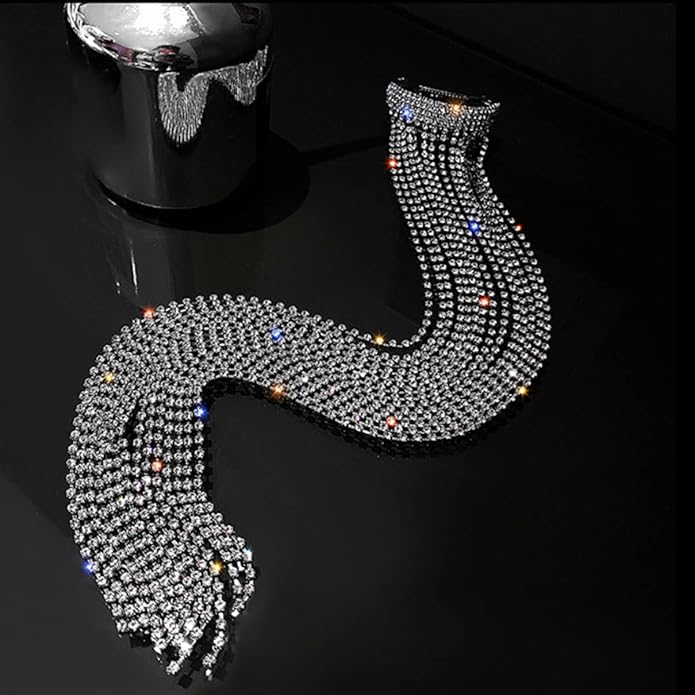 Wekicici Rhinestones Long Chain Tassel Hairwear Bling Bling Crystal Hair Shiny Hairpin Ponytail Hair Accessories for Women