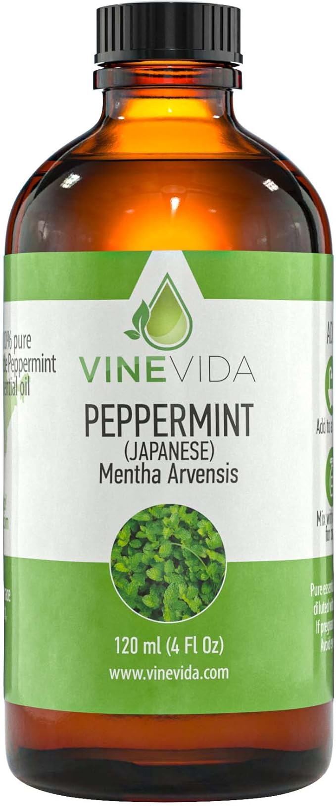 VINEVIDA Peppermint Japanese Essential Oil 4 oz - Undiluted Peppermint Oil 4 oz - Peppermint Candle Oil Scent - DIY Candle Scents for Candlemaking - Bulk Essential Oil for Soap Making Safe for Skin