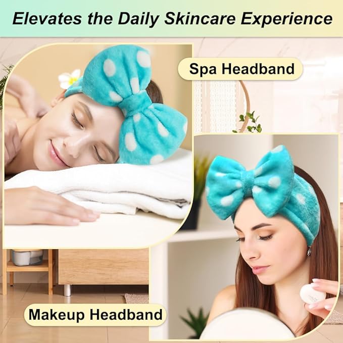 Shintop Sweet Super Soft Caroset Polka Dots Wash Cosmetic Headband Hairlace (Dark Blue Polka Dots)