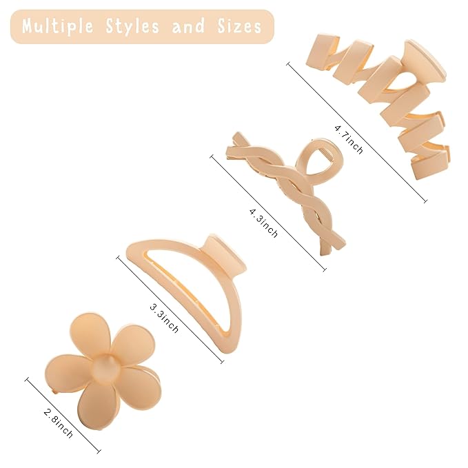 8PCS Hair Clips for Women, Flower Claw Clips for Thick Hair, Non-Slip Hair Accessories with Multi-Styles, Neutral Colors Hair Claw Clips and Variety Pack, Ideal for Girls