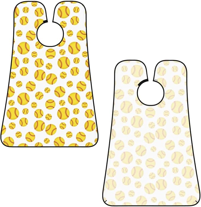 Beard Grooming Cape, Waterproof Hair Catcher for Shaving Trimming, Non-Stick Bib Apron Gifts for Dad Men, Softball Yellow Shave Bib
