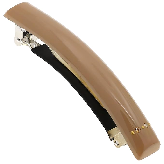 Camila Paris CP3450 French Hair Barrette Clip for Girls Beige, Rubberized Metal Clasp Strong Hold Grip Hair Clips for Women, No Slip Durable and Styling Girls Hair Accessories, Made in France
