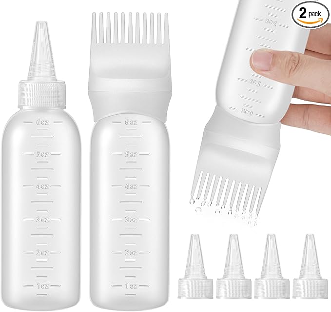 Pimoys Hair Oil Applicator Bottles Dye Brush for Women Scalp, Hair Color Products Things with Root Comb, White 2 Pack