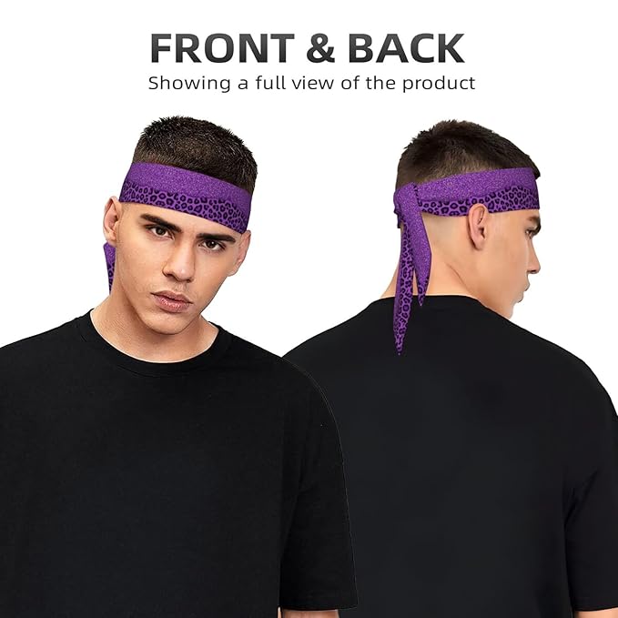 Men's Women Novelty Sports Sweat Bands Hair Decor for Sports Workout Spa, Long Boho Style Purple Glitter Pattern Cheetah Leopard Print Head Band Headdress
