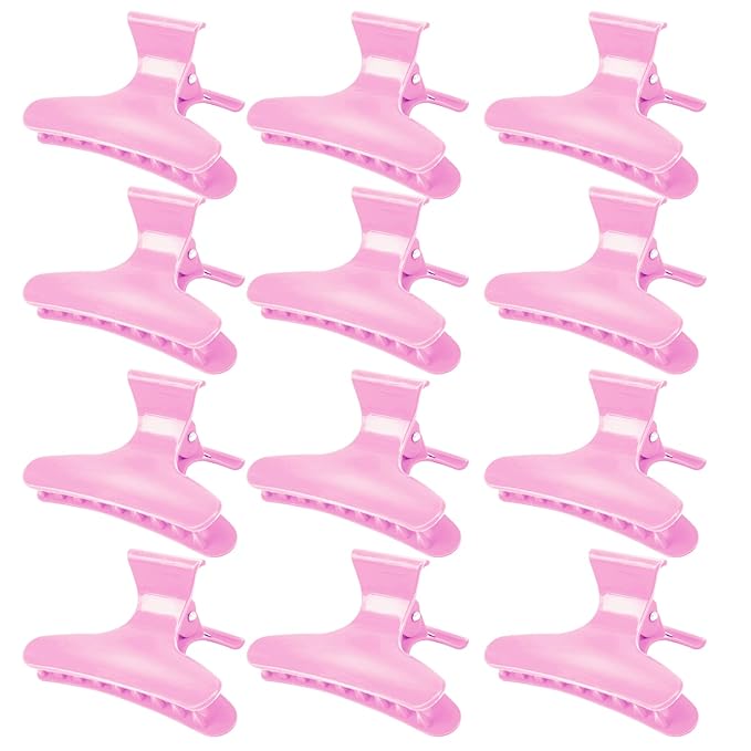 Ondder 12 Pack PInk Butterfly Hair Clamps Clips Hair Claw Clips Pro Salon Clip for Styling, Sectioning, Cutting, Coloring Hair Clips Hairdressing Salon Tool Hair Accessories for Women Girls