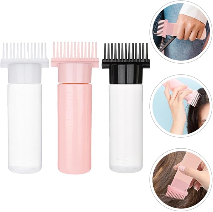 3pcs Hair Coloring Applicator Bottles with Root Comb and Graduated Scale Lightweight Portable Hair Dyeing Oil Applicator for Home and Salon Use
