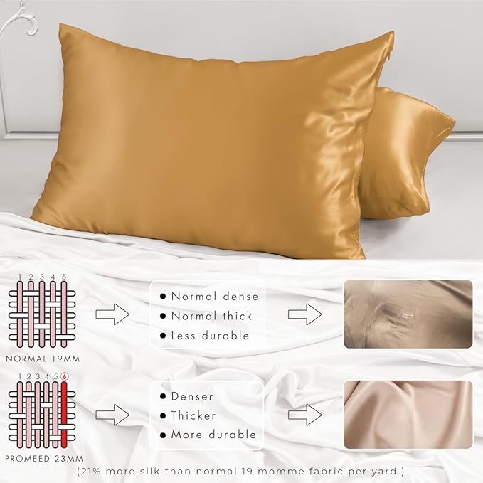 PROMEED 23 Momme Mulberry Silk Pillowcase for Hair and Skin - Both Sides Premium Natural Silk Pillow Case, Grade 6A+ Soft Cooling Pillow Cases, 1pc (King 20"x36", Gold)