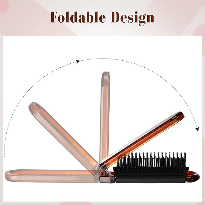 Nuenen 4 Pcs Folding Hair Brush with Mirror Portable Mini Hair Brush Small Compact Pocket Comb for Family Travel Car Gym Wig Bag Purse Gift Women(Tortoiseshell)