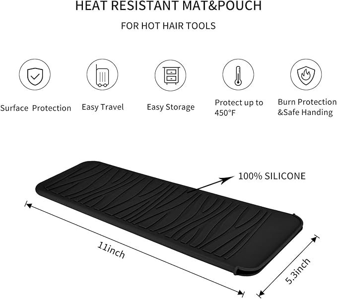 2 Pack Silicone Heat Resistant Travel Mat Pouch for Straighteners, Curling Wands, Flat Irons, and Hot Hair Styling Tools