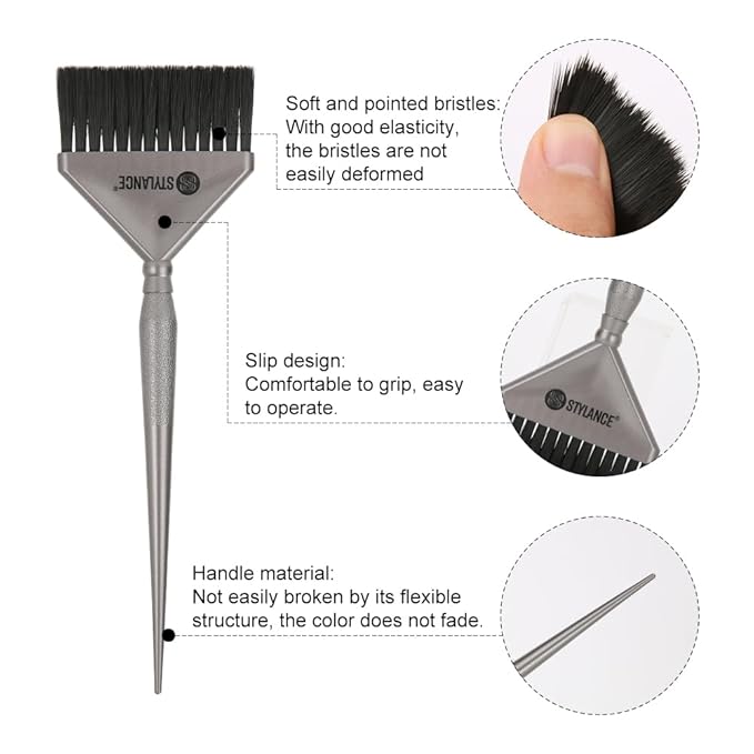 3 Pieces Hair Color Brush Kit, Balayage Tint Brush, Soft Bristles- Hair Dyeing Brushes, for Salon Hairdresser (Silver)