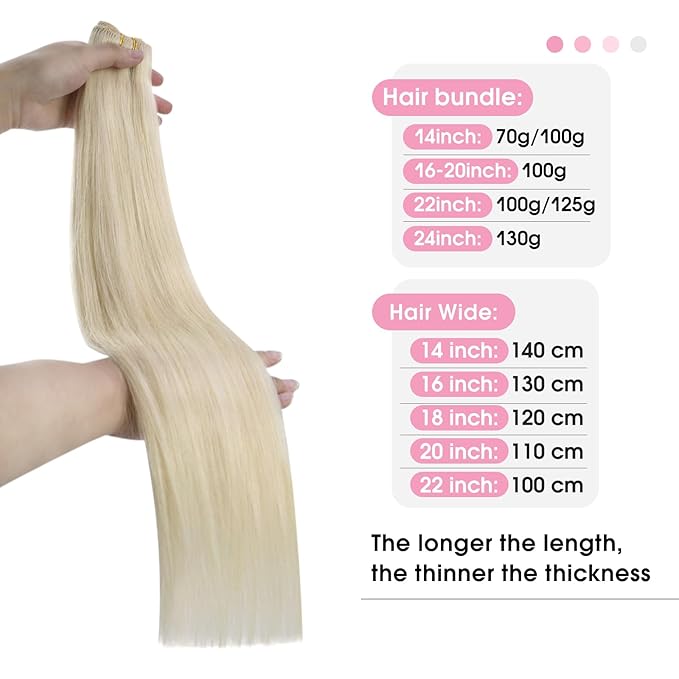 YoungSee 125G Weft Hair Extensions Human Hair Platinum Blonde Sew in Hair Extensions Blonde Remy Hair Weft Extensions for Long Hair 22 inch