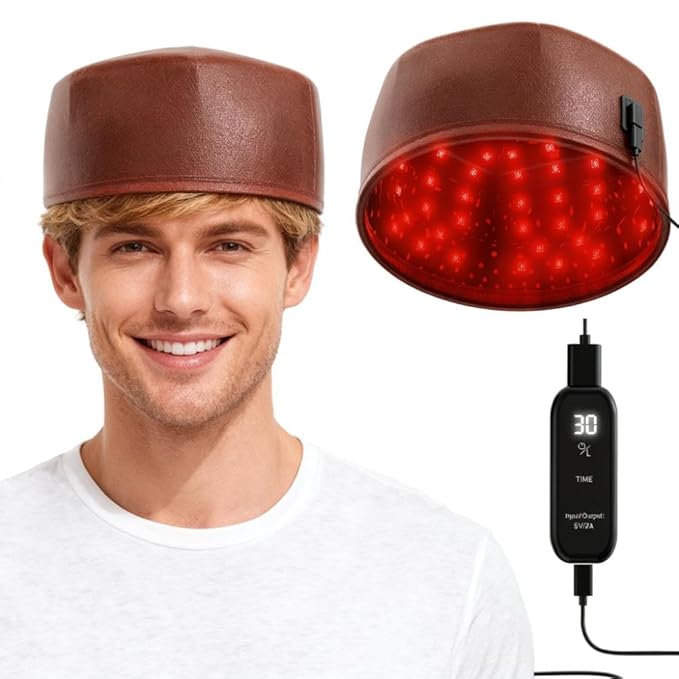 Laser Cap for Hair Growth, Red Light Therapy for Hair Growth, with Timer & Controller, Strengthening Hair Roots, Hair Thinning & Alopecia Treatment for Men & Women (Brown)