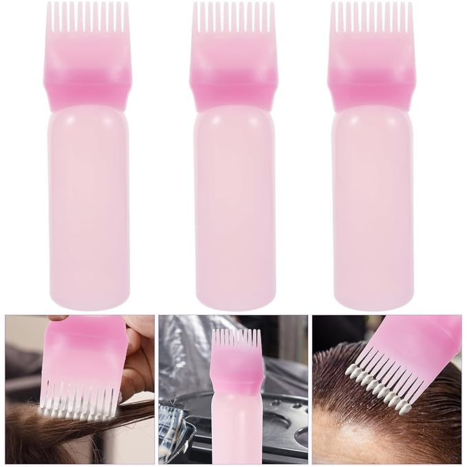 Root Comb Applicator Bottles Hair Dye Comb Bottle for Precise Application Hair Coloring and Oil Treatment Pink
