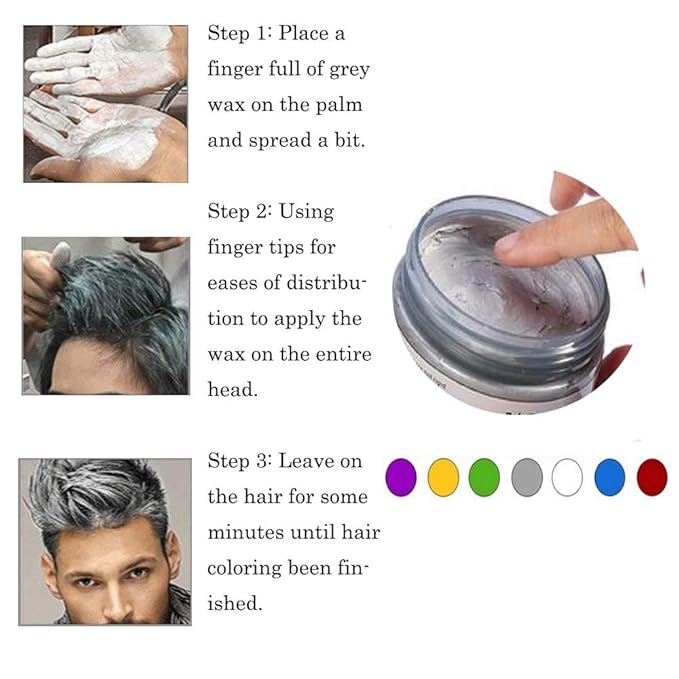 Silver Gray Hair Color Wax, Natural Hairstyle Wax 4.23 oz, Temporary Hairstyle Cream for Party, Cosplay, Halloween, Daily use, Date, Clubbing (Silver Grey)