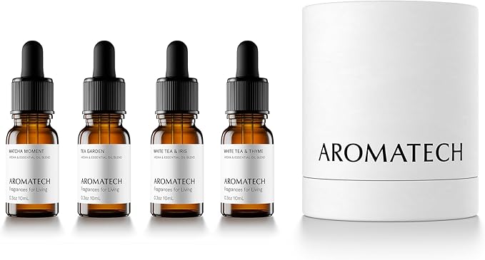 AromaTech The Tea Collection Set | Gift Set of Aroma Diffuser Essential Oils Blend of Matcha Moment, Tea Garden, White Tea & Iris and White Tea & Thyme - 10 Milliliter
