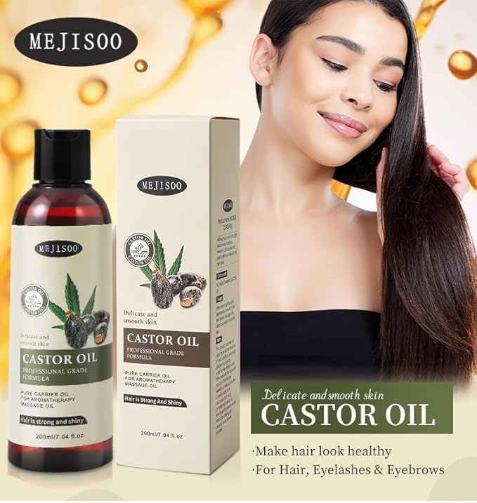 Organic Castor Oil for Hair Growth, 100% Pure Natural Premium Grade Castor Oil Cold Pressed, Hexane-Free, Eyelash & Eyebrow Enhancement, Skin Moisturizing, 7.04 Fl Oz for Lashes Hair Face Body