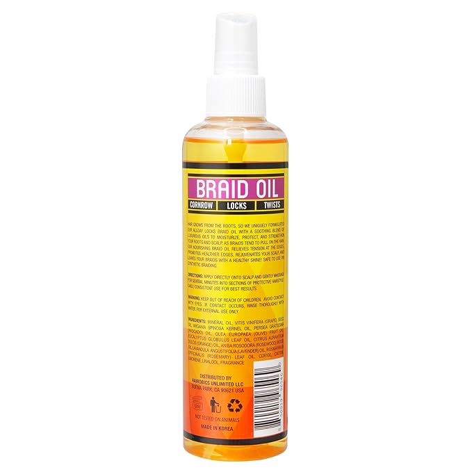 AllDay Locks Braid Oil (8 oz) | Moisturizes, Strengthens Hair & Scalp | Soothes & Relieves Tension | Grape, Orange, Olive Oil | Nourish & Protect Braids, Locks, Twists, Cornrows | 8 oz