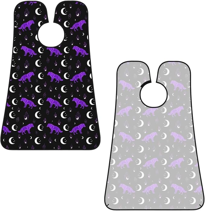 Beard Hair Catcher Bib, Waterproof Non-Stick Grooming Apron for Shaving Trimming, Perfect for Men Dad, Mystical Goth Fire Dark Purple Galaxy Foxes Moon Black Shave Bib