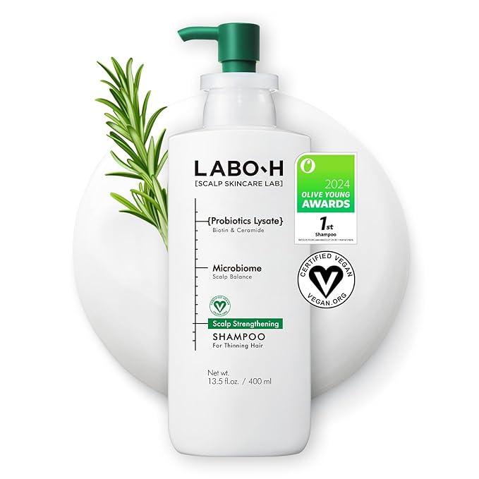 Scalp Strengthening Shampoo for Hair Growth & Anti-Loss | Vegan Ceramide Haircare Routine with Rosemary Oil, Biotin and Caffeine, Paraben Free, Korean, 13.5 Fl. oz.