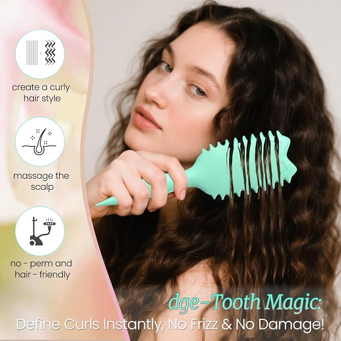 Curly Hair Brush Boar Bristles Curl Defining Brush With 2 Psc Silk Scrunchies Detangling Brush For Curly Hair Detangling Brush Styling Comb Curling Curling Brush (Green)