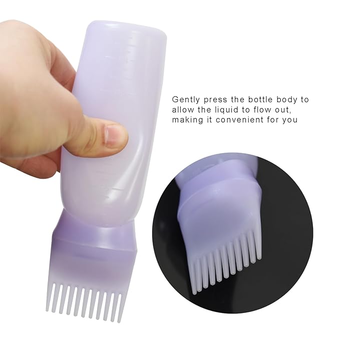 YANTAISIYU Root Comb Applicator Bottle 6 Ounce Hair Oiling Applicator 3 Pieces Hair Dye Bottle Hair Root Comb with Graduated Scale (Pink White Purple)