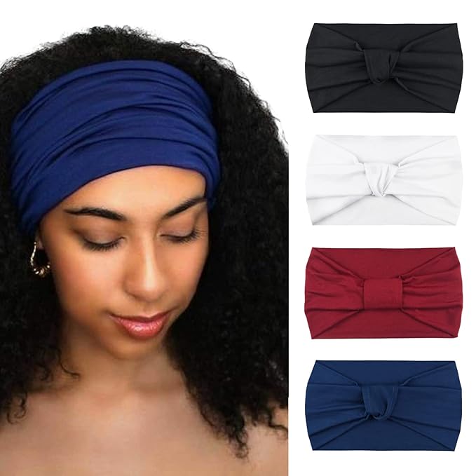 DRESHOW 4 Pack Turban Headbands for Women Wide Vintage Head Wraps Knotted Cute Hair Band Accessories