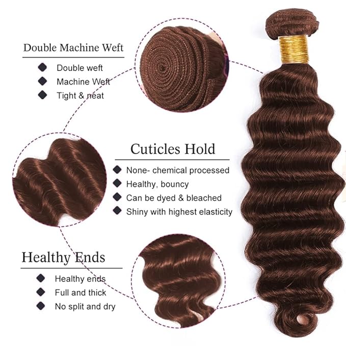 Chocolate Brown Deep Wave Bundles Human Hair Color 4 Bundles 26 28 30 Inch Niegmeag Double Weft Color 4 Deep Wave Bundle Brazilian Virgin Remy Hair Extensions
