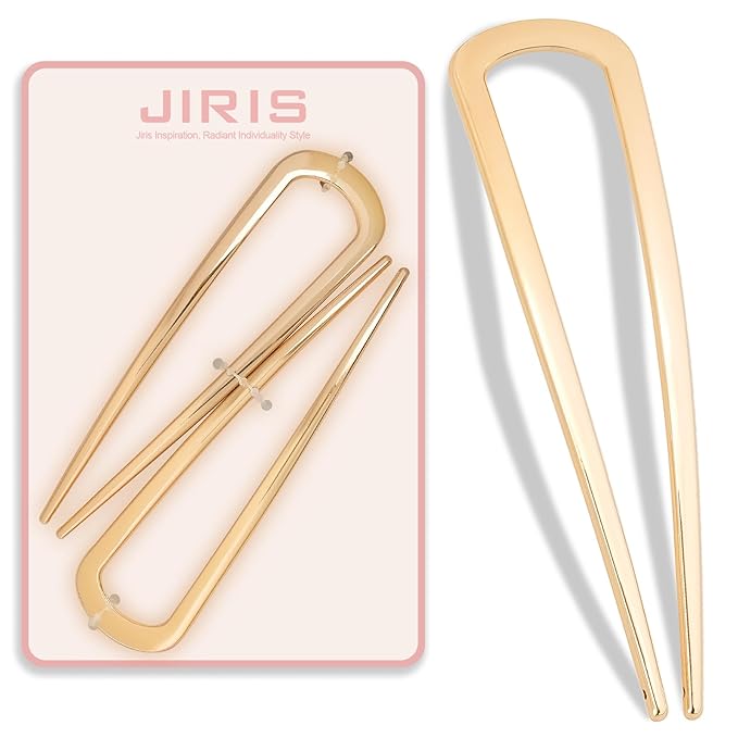 2PCS 4.2Inch French Hair Pins U-Shaped Pins for Women and Girls Fashion Metal Hair Pin French Twist Hair Pins for Buns, Updos,Stylish and Functional(set1-gold)