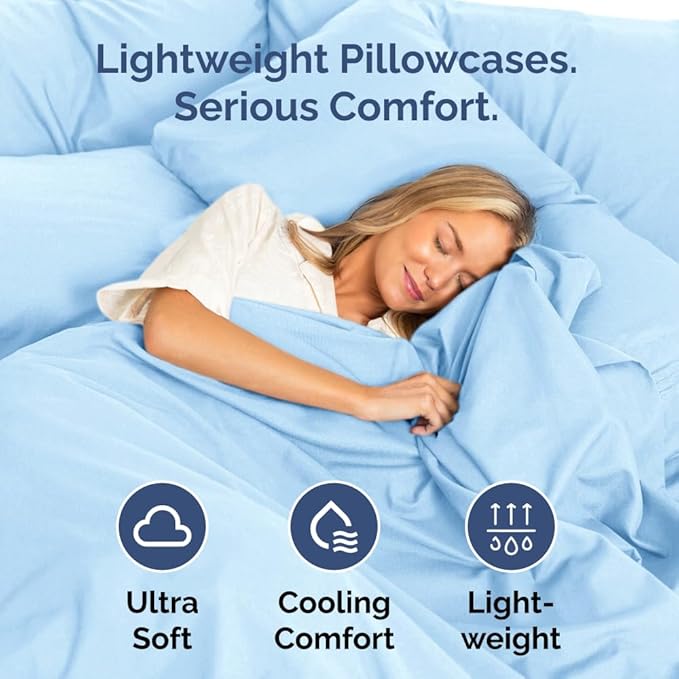 Queen Pillow Cases Set of 8 - Ultra Soft Hotel Quality Pillowcase Covers - Comfy, Cozy & Wrinkle Free - Shrink, Stain & Fade Resistant - Machine Washable Pillow Protectors - 8 Piece Set - Light Blue