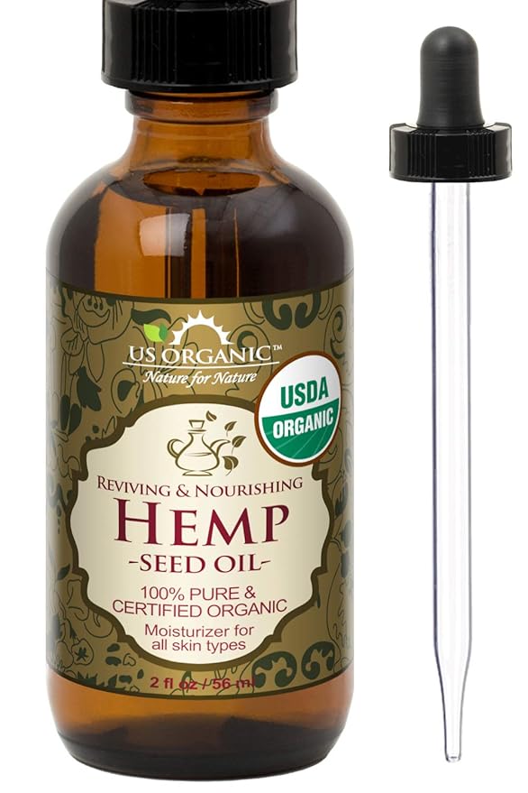US Organic Hemp Seed Oil, Certified Organic, Pure & Natural, Cold Pressed Virgin, Unrefined, Amber Glass Bottle with Glass Eye Dropper for Easy Application (2 oz (56 ml))