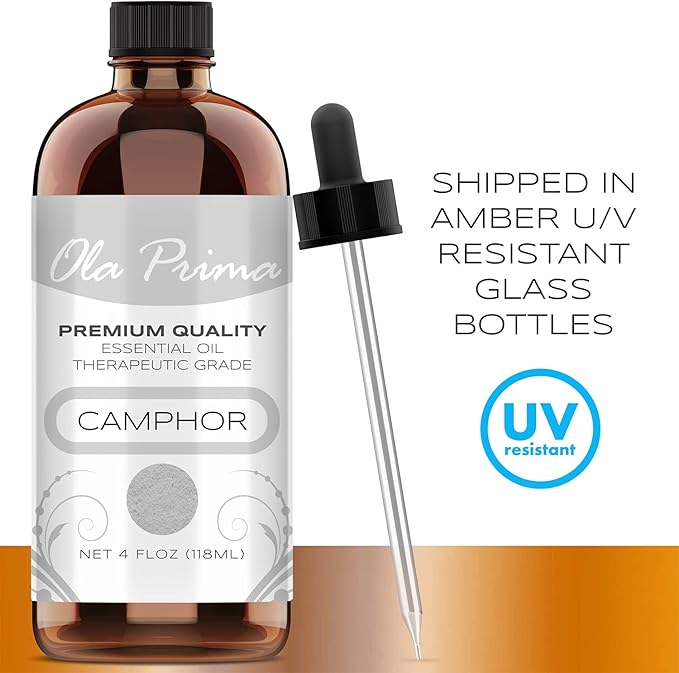 Ola Prima Oil of Youth Camphor Essential Oil - Therapeutic Grade for Aromatherapy, Diffuser, Lymphatic Massage, Hair, Skin - Dropper - 4 fl Ounce