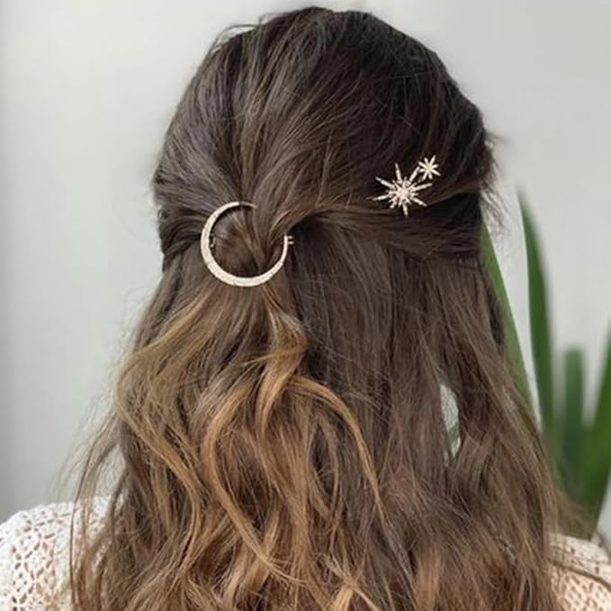 Bartosi Rhinestone Moon Hair Clips Silver Star Hairpins Crystal Decorative Bobby Pin Bride Wedding Hair Pins Side Clip Hair Accessories for Women and Girls (Pack of 3)