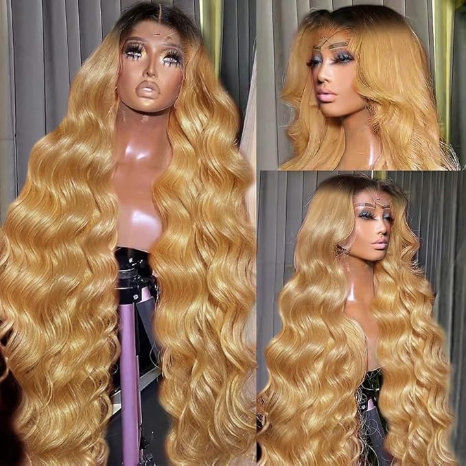 AMIRTY 200% density 13x6 Honey Blonde Lace Front Wigs Human Hair 13x6 Body Wave Lace Frontal Human Hair Wigs for Women Ombre HD Transparent Lace Front Wig 20 inch