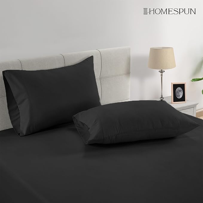 Lane Linen 100% Organic Cotton Black Pillow Cases - Set of 2 - 20"x26"