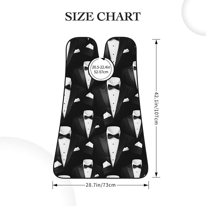 Beard Shaving Cape with Suction Cups, Black Tuxedo Shave Bib, Non-Stick Waterproof Hair Catcher, Grooming Bib for Men Husband