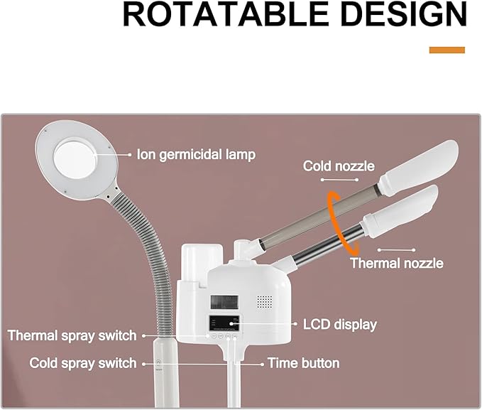 Professional 3 in 1 Facial Steamer Upgrade Esthetician Steamer with hot & Cold Nozzle 5X LED Magnifying Lamp Beauty Salon Spa