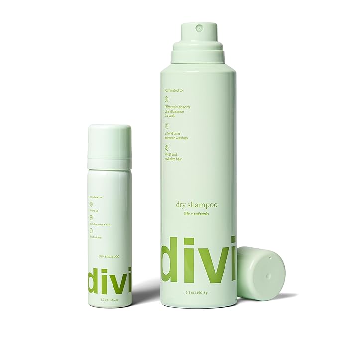 Divi Dry Shampoo Duo – Includes Full Size & Travel Size Dry Shampoo – Instantly Refreshes Hair, Absorbs Oil & Adds Lightweight Volume for Clean, Revived, Healthy-Looking Hair, 2 Piece Set