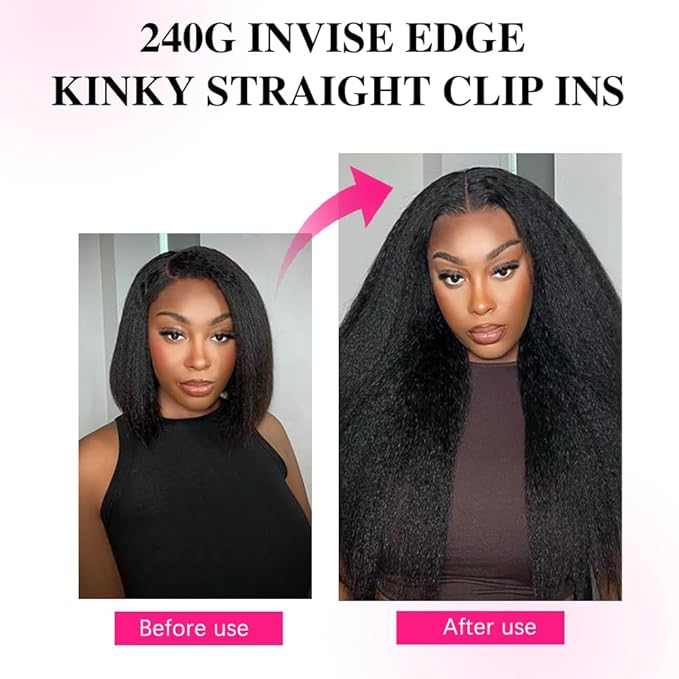 Invisi Edge Clip In Hair Extensions Human Hair 2 Pack 240g 16pcs Kinky Straight Invisible Clip Ins For Women Full Head Injected Clip Ins Remy Human Hair Extensions Natural Color 26inch